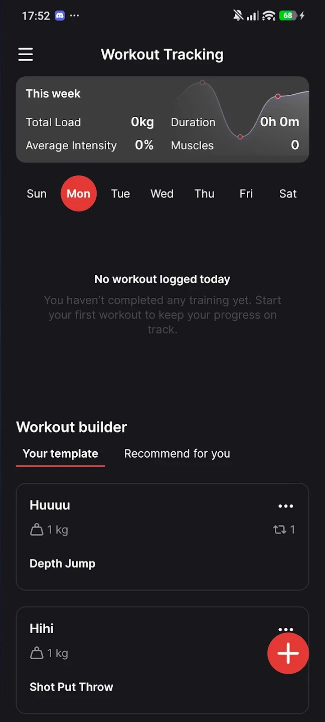 Workout screen