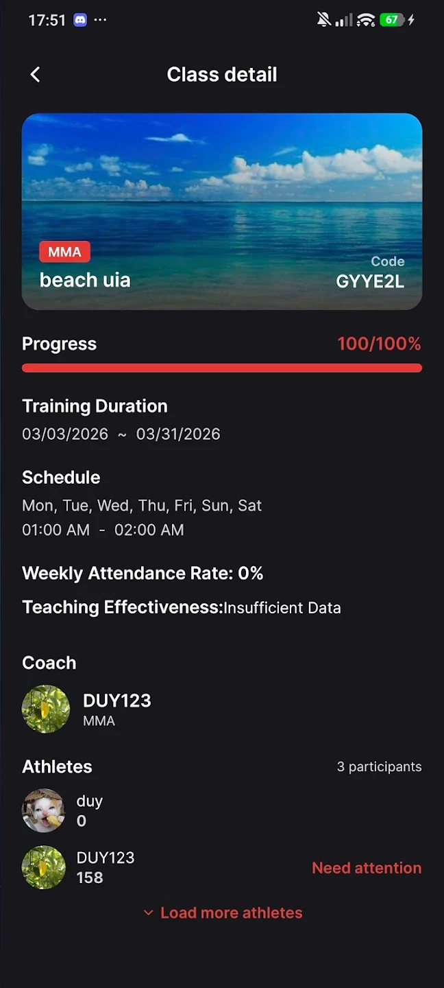Classes screen